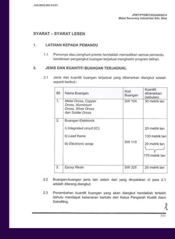 Scan of licence conditions, designated transporter licence