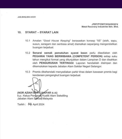 Scan of other licence conditions, designated transporter licence
